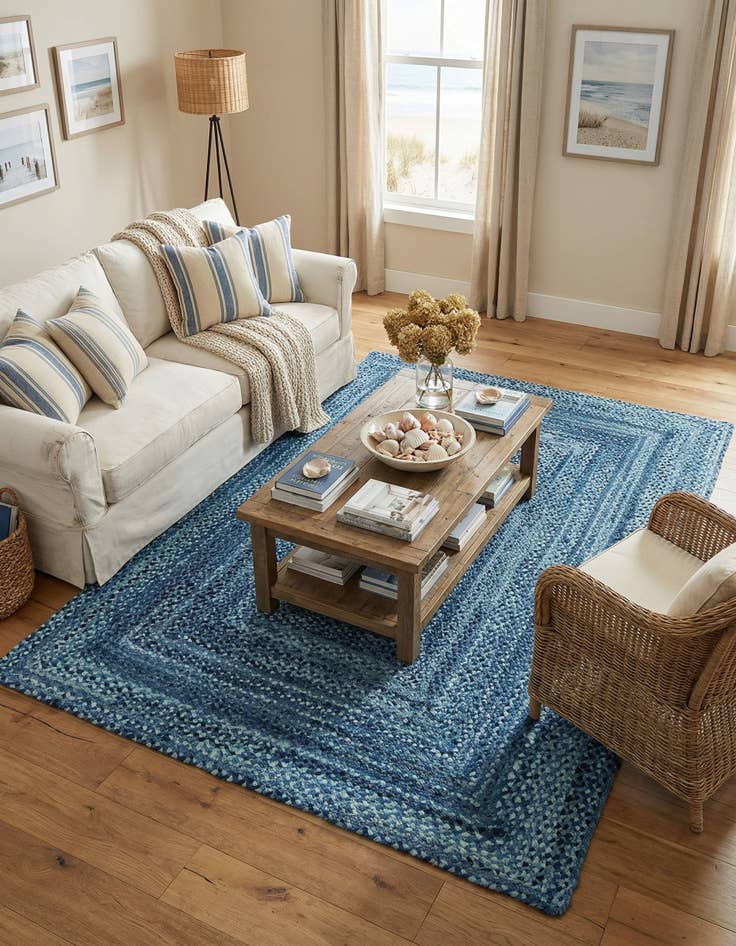 Detail image of 6' 1 x 9'  Hand Braided Chindi Rug