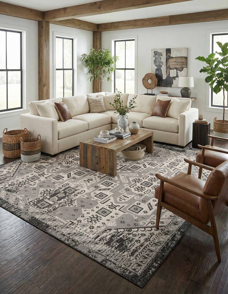 Detail image of 13' x 13'  Washable Aztec Indoor / Outdoor Square Rug