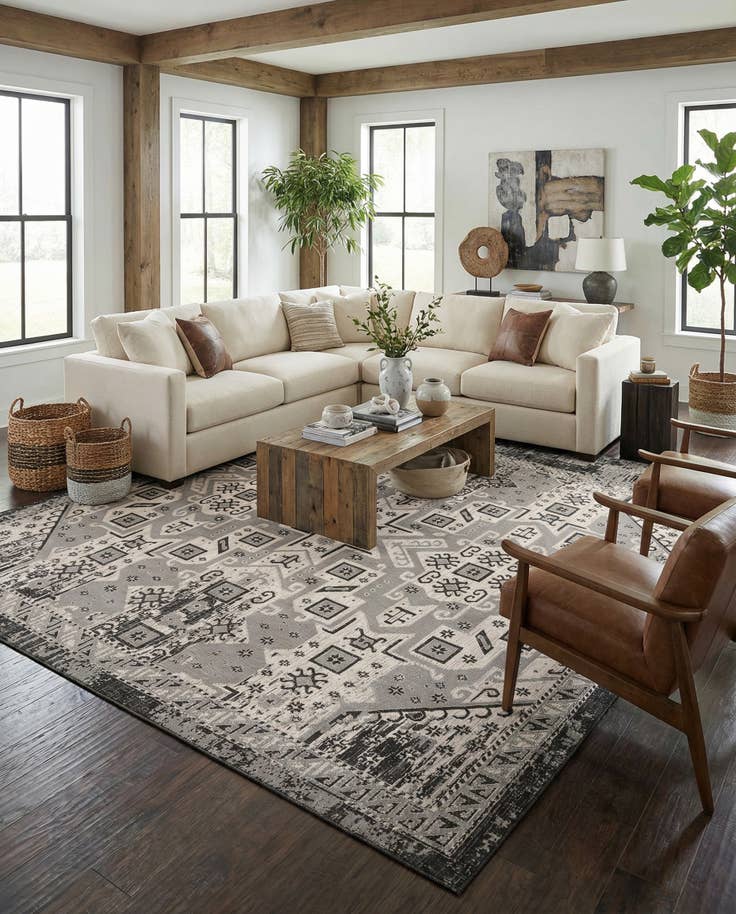 Detail image of 13' x 13' Easy-Clean Aztec Indoor / Outdoor Square Rug