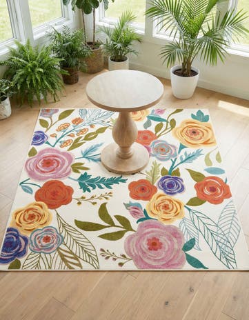 Ivory Blossom Square Rug