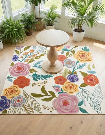 Ivory Blossom Square Rug