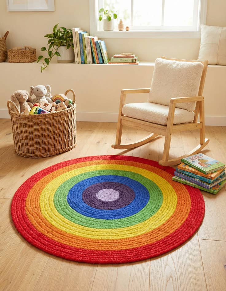 Detail image of 3' 1 x 3' 1 Handmade Hand Braided Rainbow Wool Round Rug