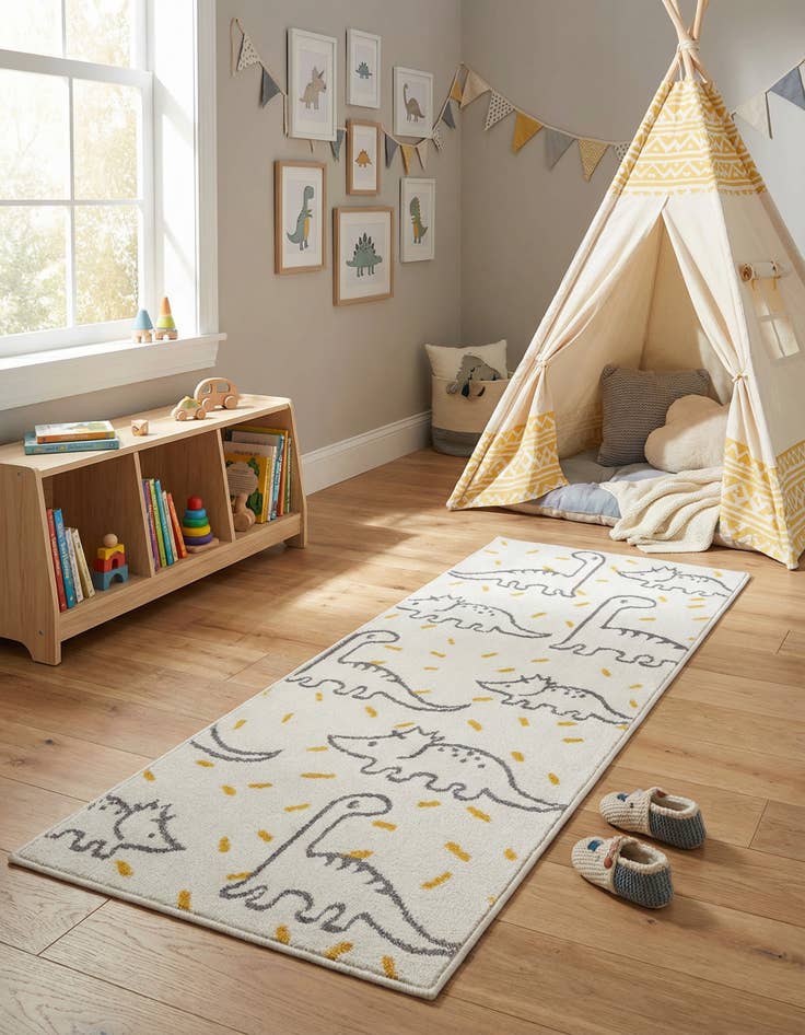 Detail image of 2' 2 x 5' 1 Dinosaur Whimsy Kids Runner Rug