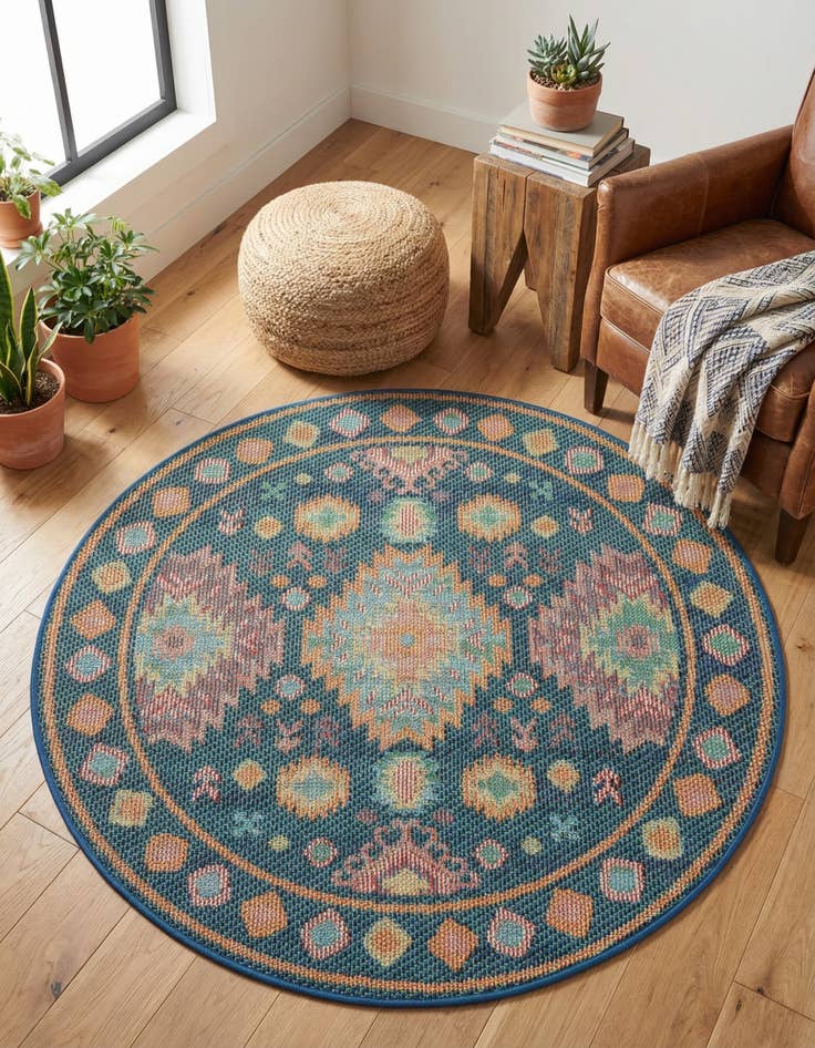 Detail image of 4' 1 x 4' 1  Washable Baja Indoor / Outdoor Round Rug
