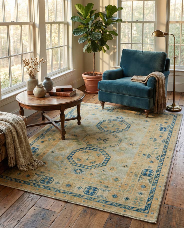 Detail image of 4' 10 x 6' 9 Hand Knotted Oushak Wool Rug