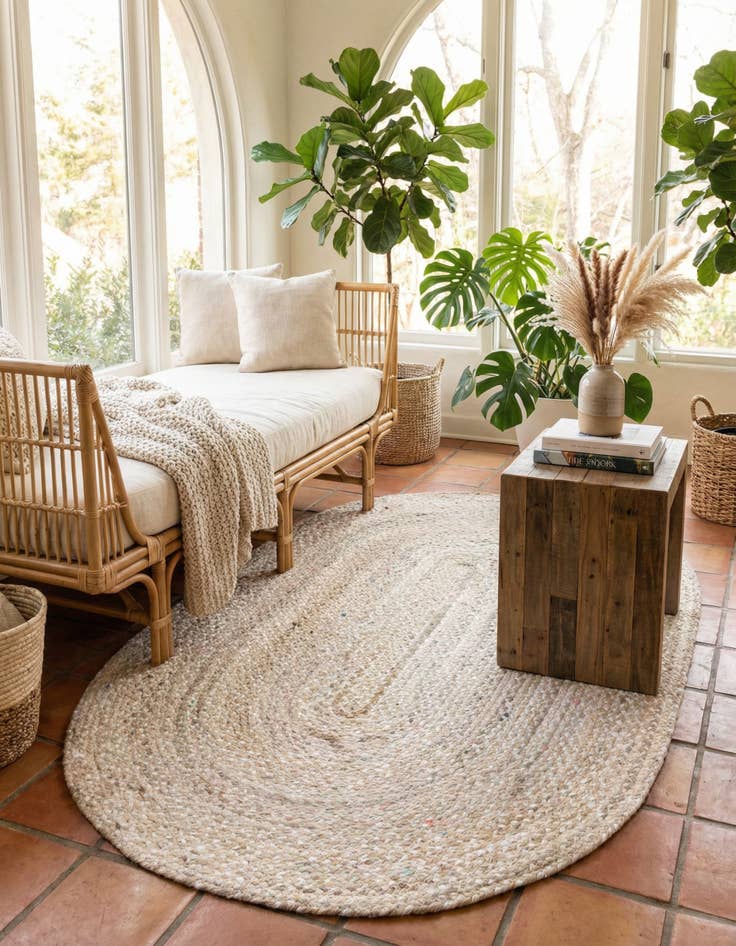 Detail image of 5' 1 x 8'  Hand Braided Chindi Oval Rug