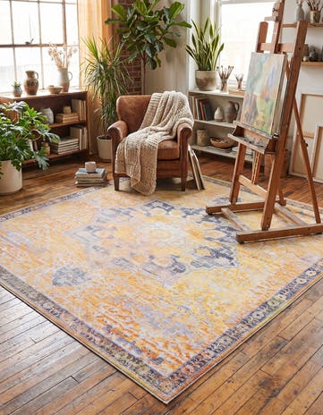 Tuscan Yellow Washable Francesca Square Rug