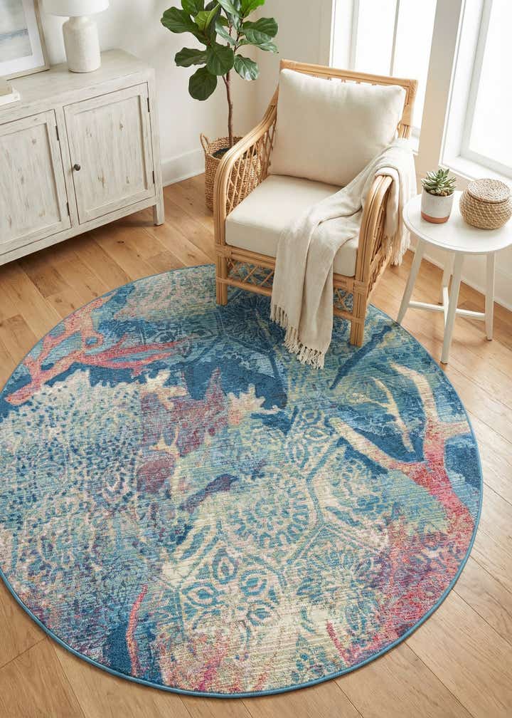 5' 3 x 5' 3 Easy-Clean Coastal Indoor / Outdoor Round Rug