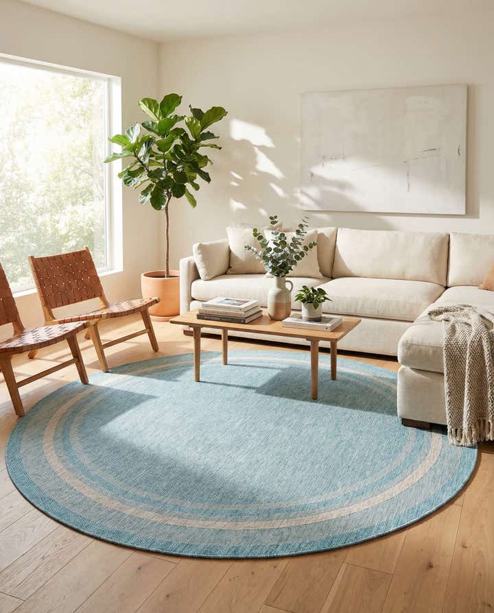 10' 8 x 10' 8 Easy-Clean Border Indoor / Outdoor Round Rug