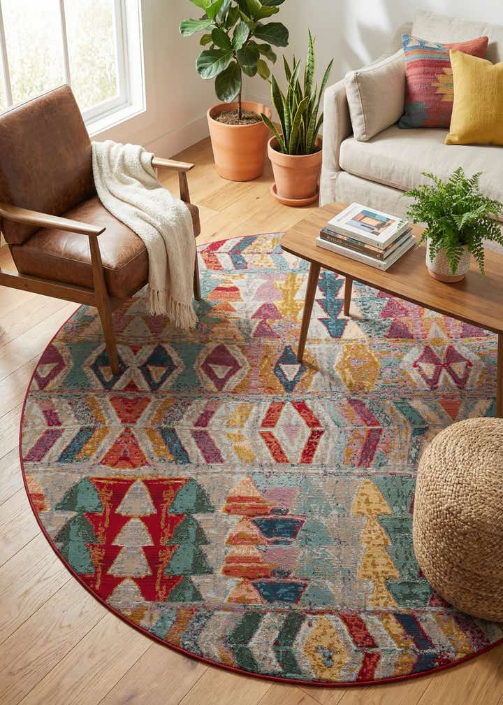 7' 10 x 7' 10 Easy-Clean Modern Indoor / Outdoor Round Rug