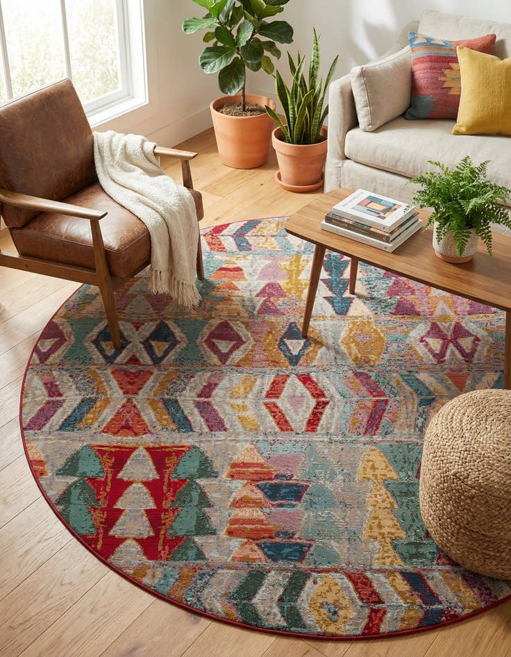 Detail image of 7' 10 x 7' 10 Easy-Clean Modern Indoor / Outdoor Round Rug