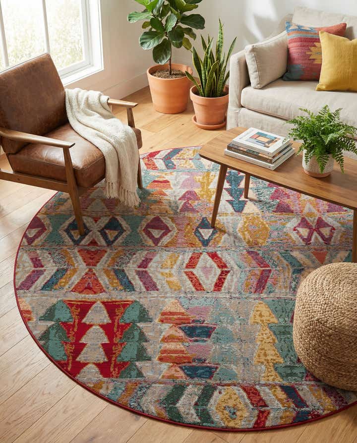 7' 10 x 7' 10 Easy-Clean Modern Indoor / Outdoor Round Rug