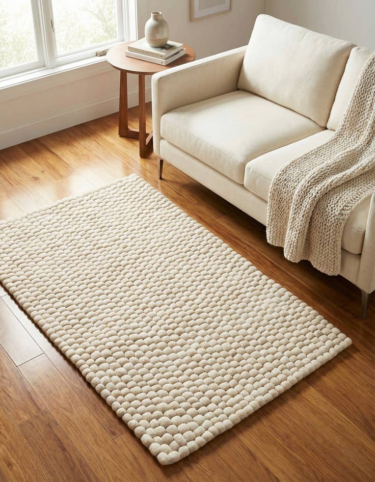 Detail image of 3' 3 x 5' 1 Hand Woven Felt Ball Wool Rug