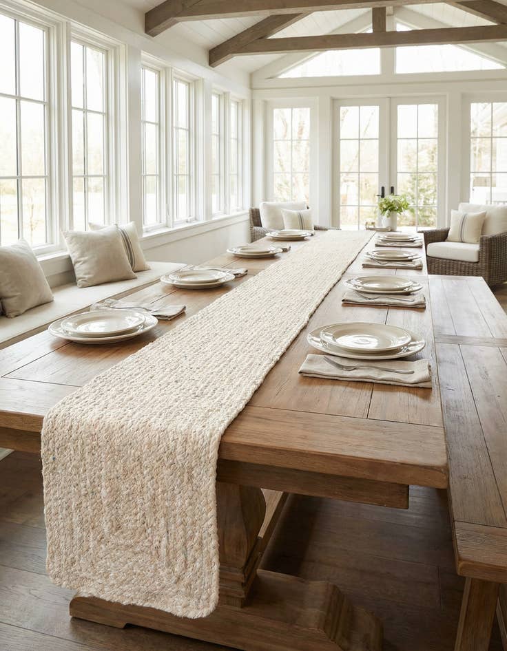 Detail image of  1' 2 x 10'  Hand Braided Chindi Table Runner Rug