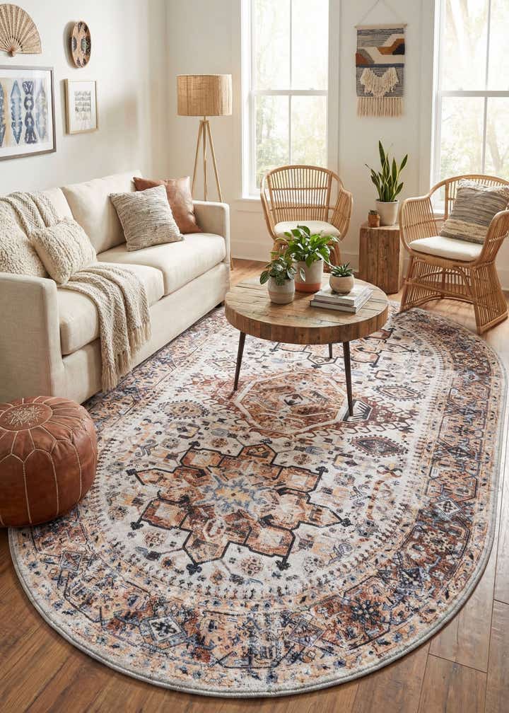 5' 3 x 8' Washable Yara Oval Rug