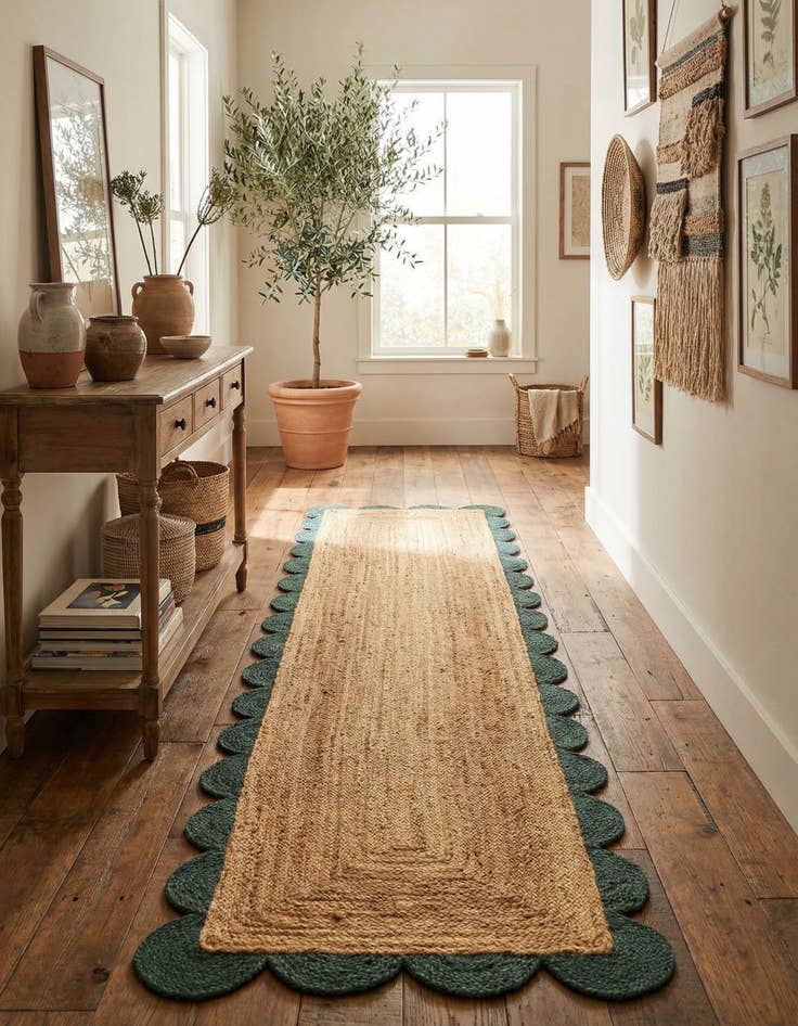 Detail image of 2' 7 x 12'  Hand Scallop Braided Jute Runner Rug