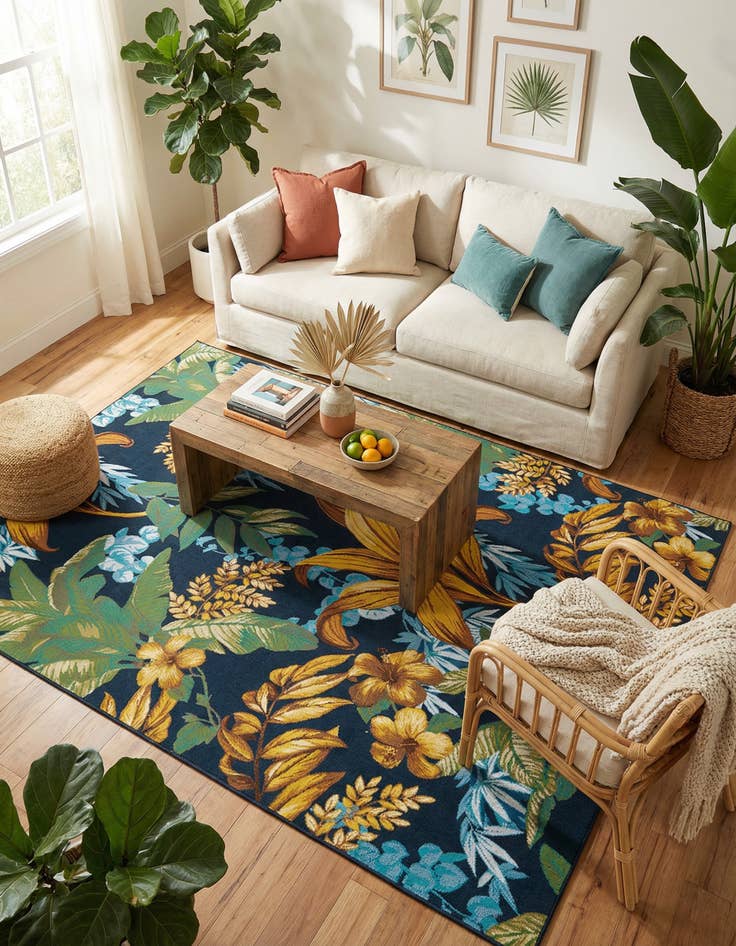 Detail image of 7' 10 x 10' Washable Botanical Indoor / Outdoor Rug