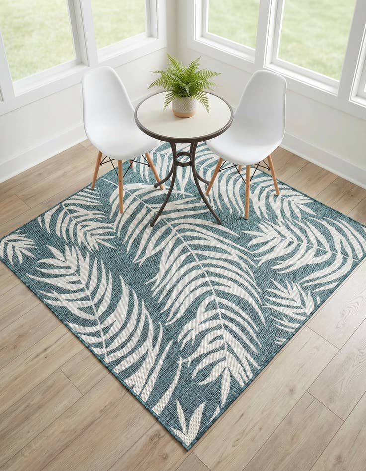 Detail image of 5' 3 x 5' 3 Washable Botanical Indoor / Outdoor Square Rug