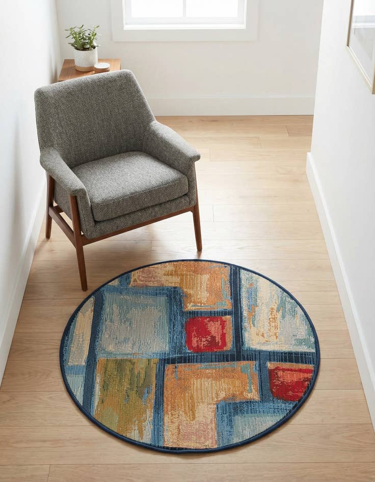 Detail image of 2' 7 x 2' 7 Washable Modern Indoor / Outdoor Round Rug