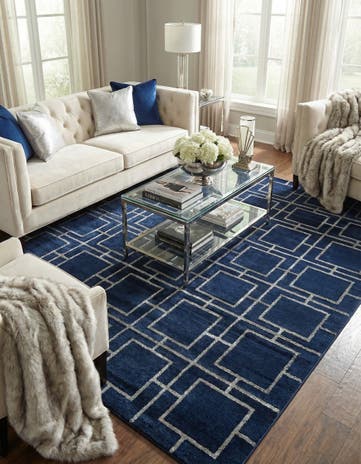 Navy Blue Silver Marilyn Monroe&trade; Glam Deco Square Rug