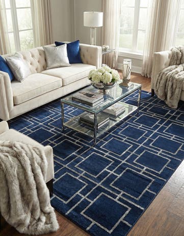 Navy Blue Silver Marilyn Monroe™ Glam Deco Square Rug