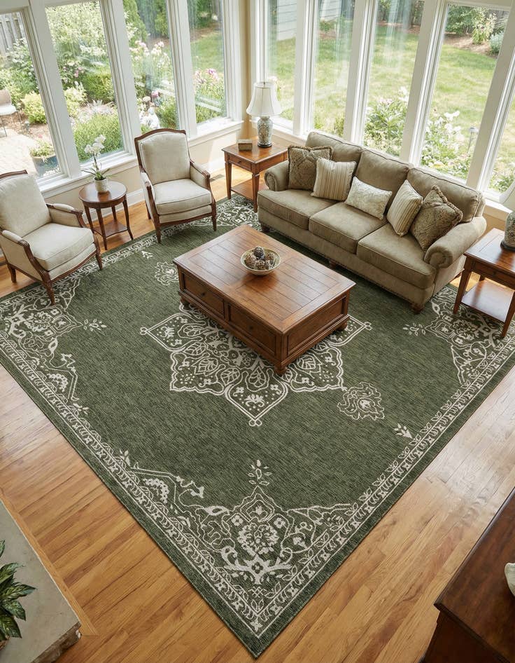 Detail image of 12' x 12'  Washable Traditional Indoor / Outdoor Square Rug