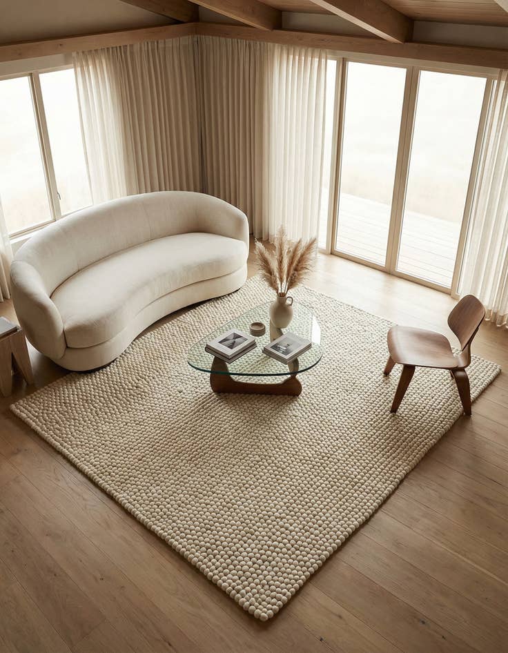 Detail image of 7' 10 x 7' 10  Hand Woven Felt Ball Wool Square Rug