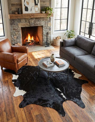 6' 2 x 6' 8 Cowhide Leather Rug