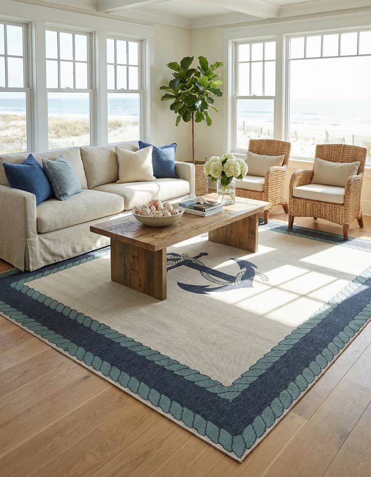 Detail image of 10' x 10' Washable Coastal Indoor / Outdoor Square Rug