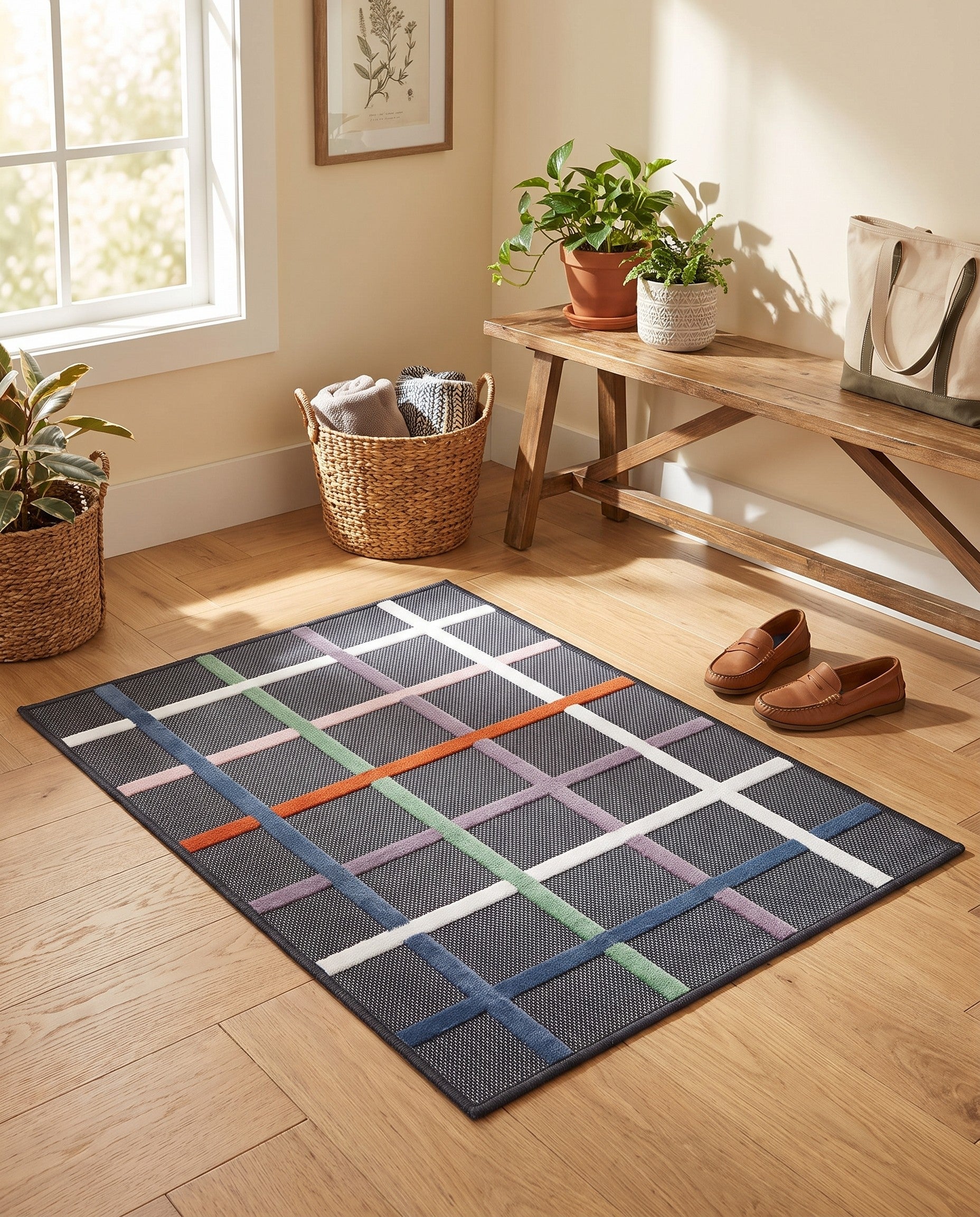 65cm x 95cm Easy-Clean Checkered Indoor / Outdoor Rug