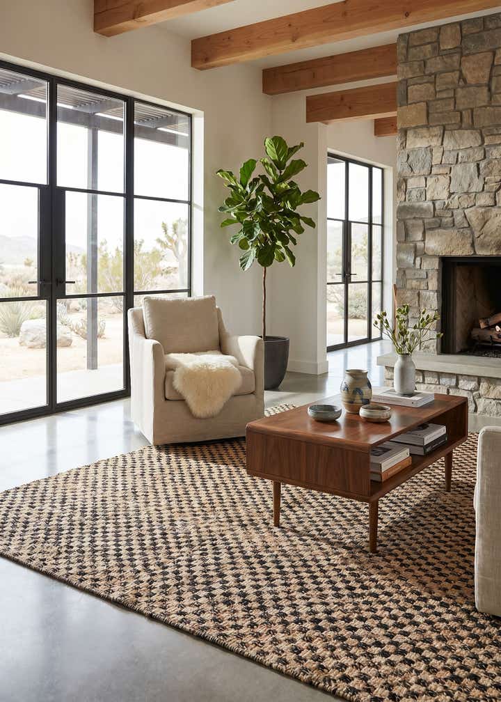 7' 10 x 7' 10 Hand Woven Checkered Jute Wool Square Rug