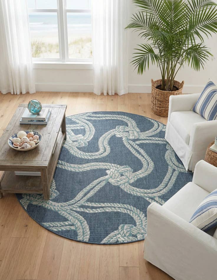 Detail image of 7' x 7' Washable Coastal Indoor / Outdoor Round Rug