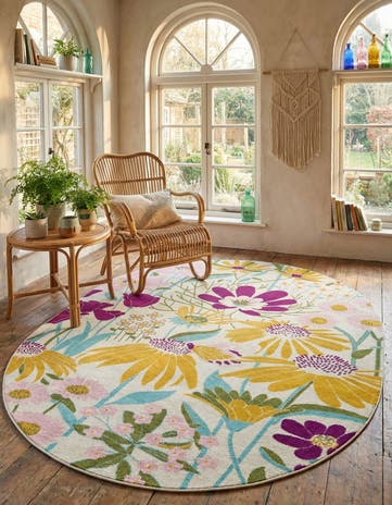 White Bloom Oval Rug