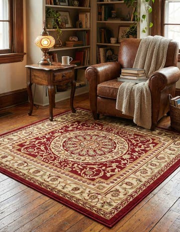 Red Classic Aubusson Square Rug