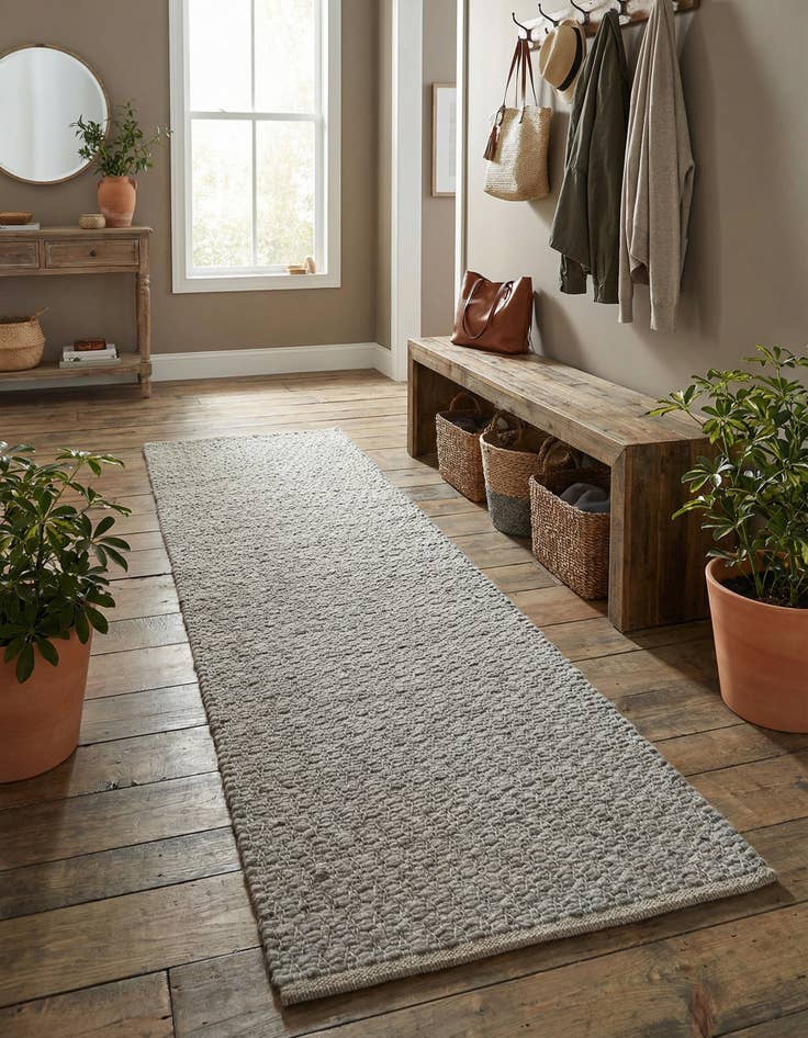 Detail image of 2' x 6' 1 Hand Woven Lattice Wool Runner Rug