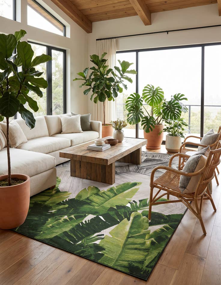 Detail image of 10' x 14' Easy-Clean Botanical Indoor / Outdoor Rug