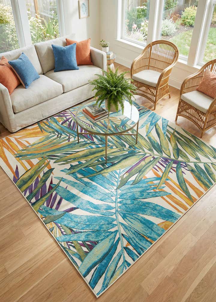 10' x 10' Easy-Clean Botanical Indoor / Outdoor Square Rug