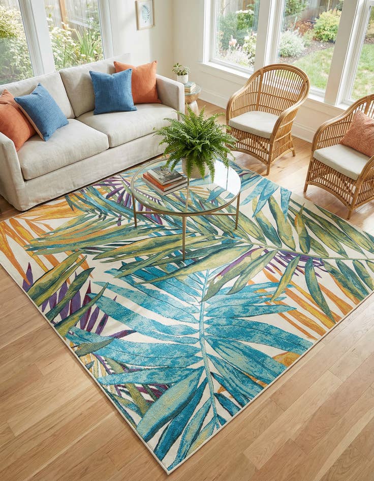 Detail image of 10' x 10' Easy-Clean Botanical Indoor / Outdoor Square Rug