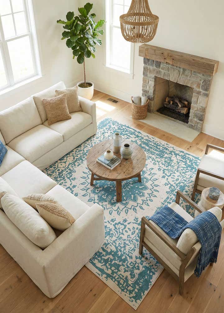 12' x 12' Easy-Clean Traditional Indoor / Outdoor Square Rug