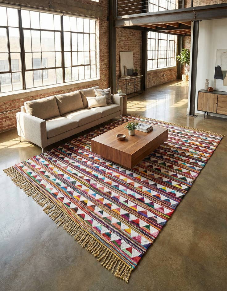 Detail image of  8' x 11'  Hand Woven Chindi Trellis Rug