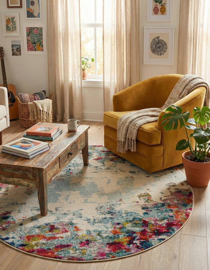 Detail image of 5' x 5' Washable Theia Round Rug