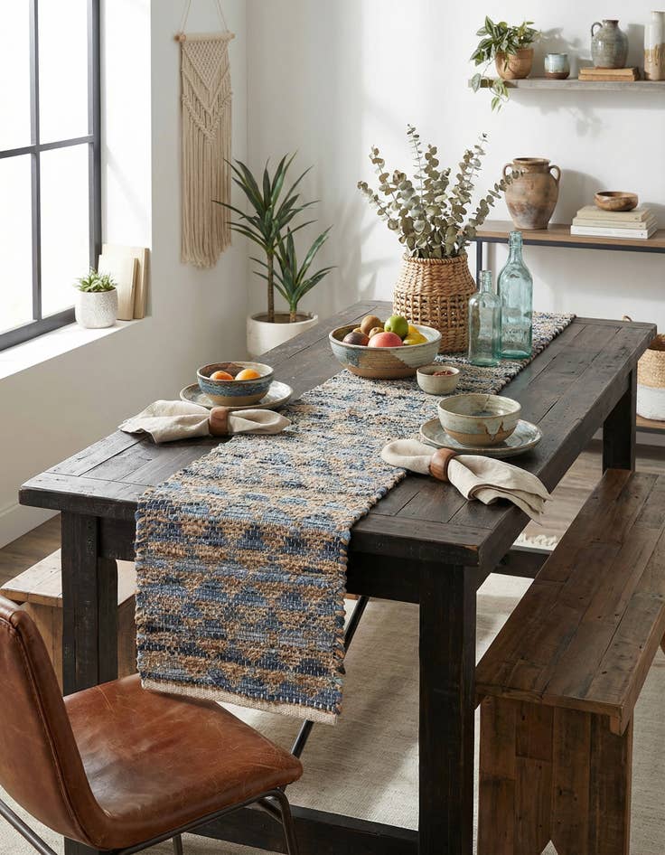 Detail image of 1' 2 x 8'  Hand Woven Chindi Jute Table Runner Rug