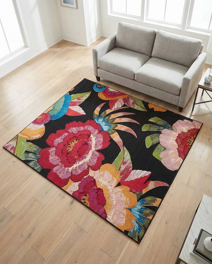 Detail image of 6' x 6' Easy-Clean Botanical Indoor / Outdoor Square Rug