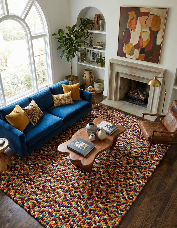 Detail image of  9' x 12' Felt Ball Wool Rug