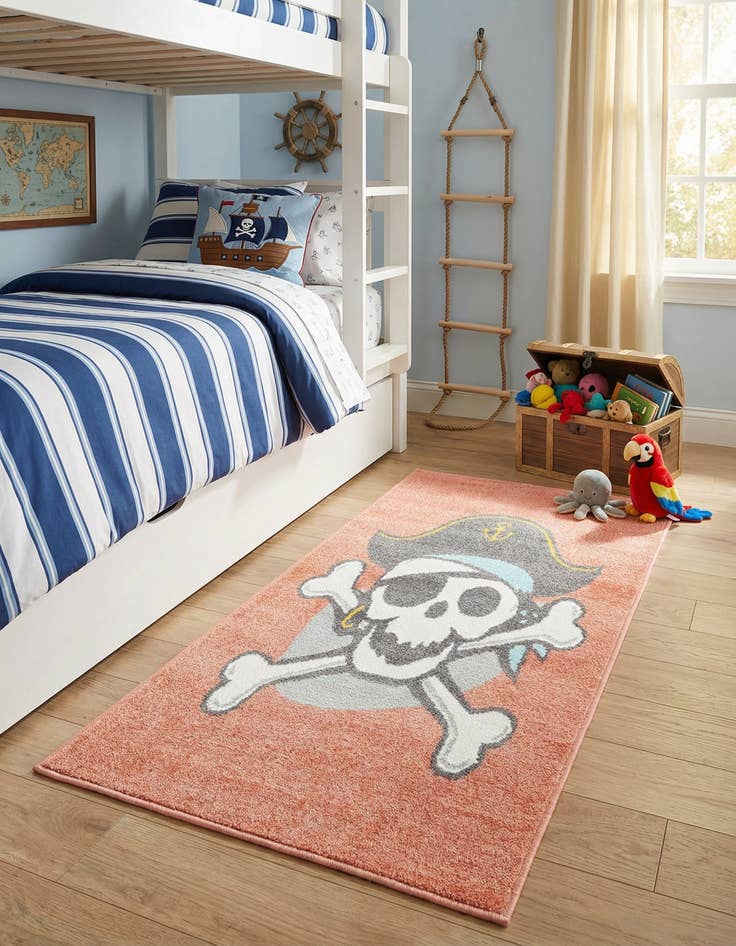 Detail image of 2' 2 x 3' 11 Pirate Whimsy Kids Runner Rug