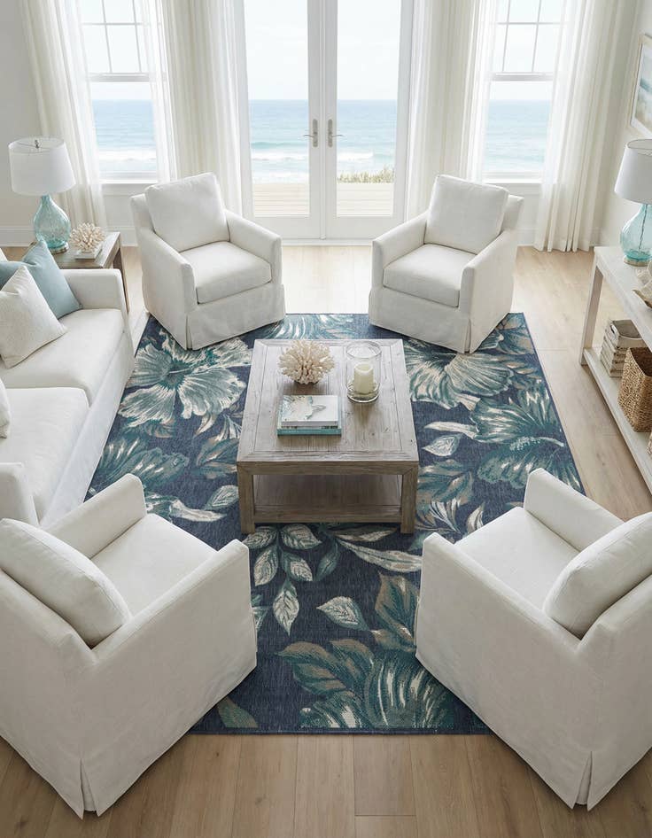 Detail image of 7' 10 x 7' 10 Washable Coastal Indoor / Outdoor Square Rug