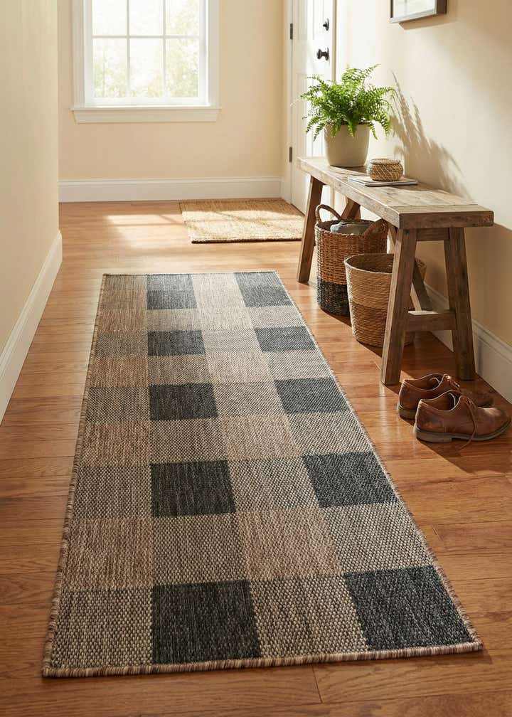2' x 5' 3 Easy-Clean Checkered Indoor / Outdoor Runner Rug