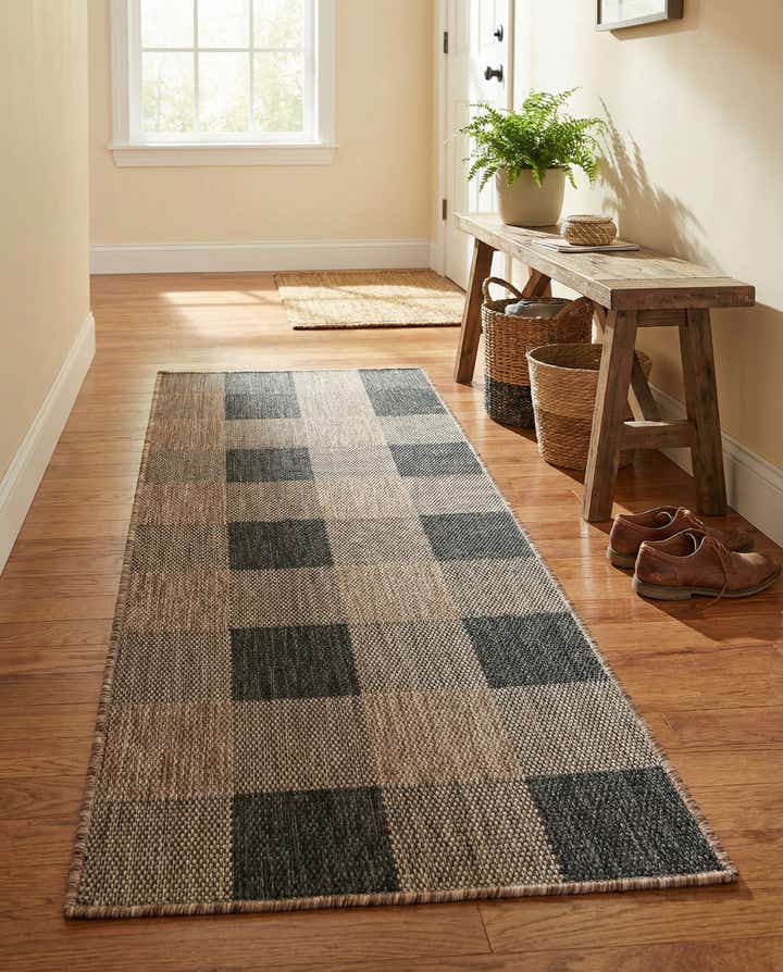 2' x 5' 3 Easy-Clean Checkered Indoor / Outdoor Runner Rug