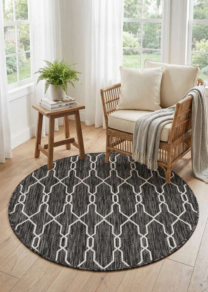 4' x 4' Easy-Clean Trellis Indoor / Outdoor Round Rug
