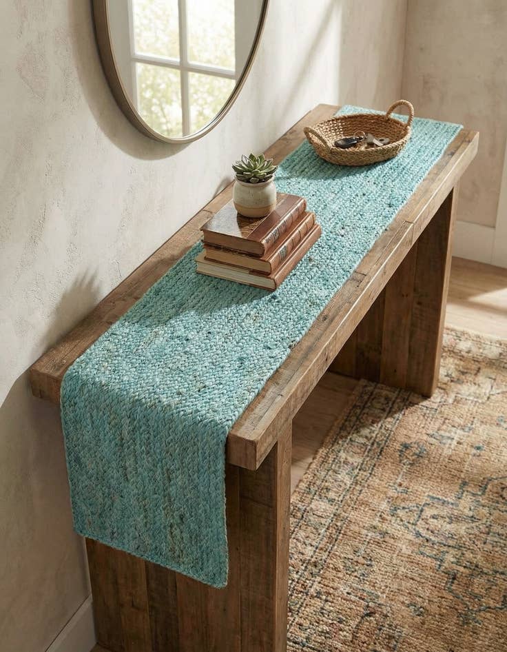 Detail image of 1' 2 x 6' 1  Hand Braided Jute Table Runner Rug